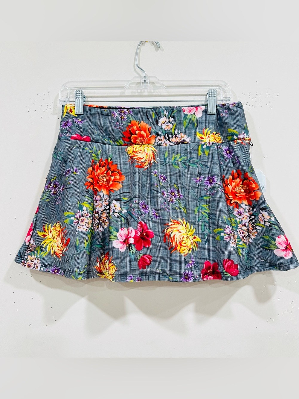 Runway Athletics Nola Plaid Floral Tennis Skirt Skort w/ Shorts Women's Sz L NWT